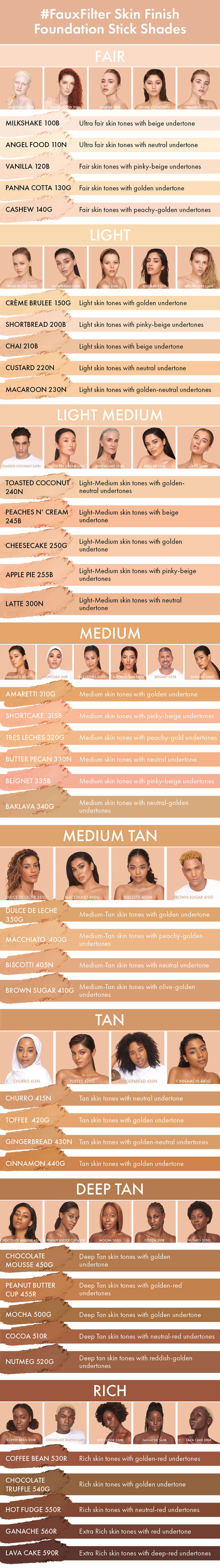 #Fauxfilter Foundation Stick shade descriptions