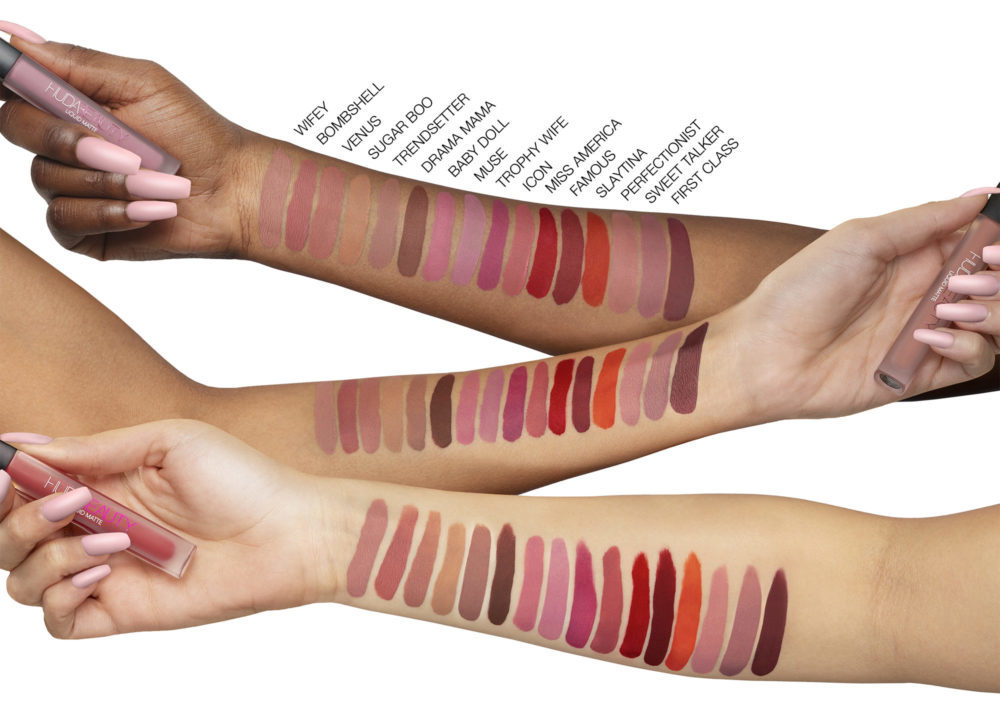 huda beauty liquid matte lipstick swatches